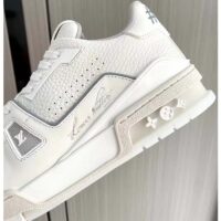 Louis Vuitton Unisex LV Trainer Sneaker White Grained Calf Leather Rubber Initials Monogram Flowers (6)