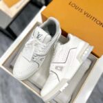 Louis Vuitton Unisex LV Trainer Sneaker White Grained Calf Leather Rubber Initials Monogram Flowers - Image 5