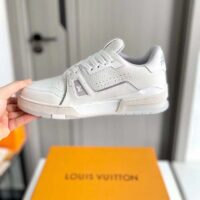 Louis Vuitton Unisex LV Trainer Sneaker White Grained Calf Leather Rubber Initials Monogram Flowers (6)