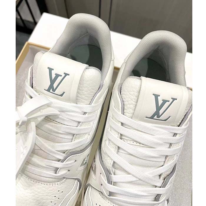 Louis Vuitton Unisex LV Trainer Sneaker White Grained Calf Leather Rubber Initials Monogram Flowers (5)