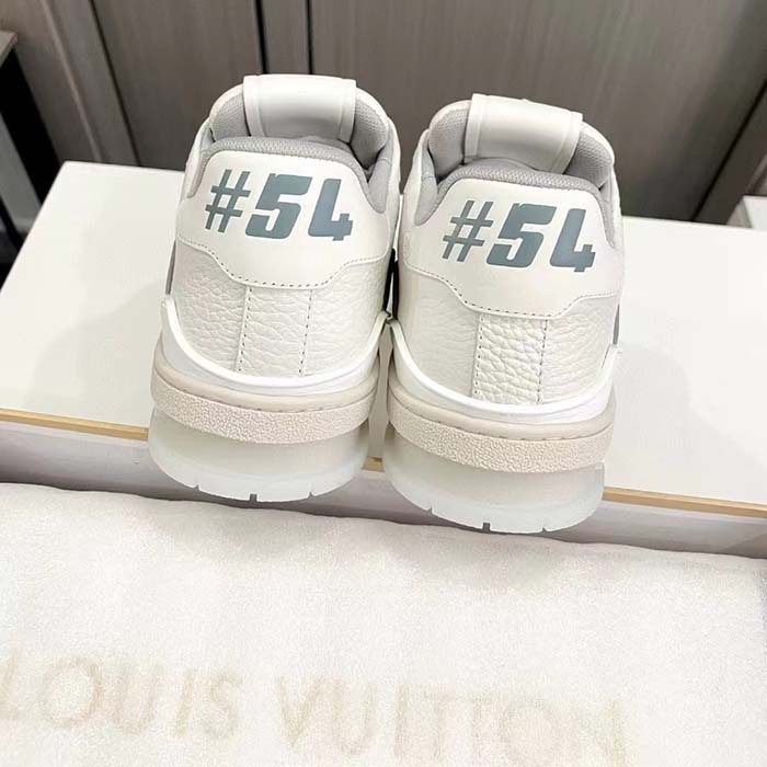 Louis Vuitton Unisex LV Trainer Sneaker White Grained Calf Leather Rubber Initials Monogram Flowers (7)