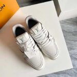 Louis Vuitton Unisex LV Trainer Sneaker White Grained Calf Leather Rubber Initials Monogram Flowers - Image 4