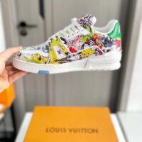 Louis Vuitton Unisex LV Trainer Sneaker White Printed Canvas Rubber Outsole Initials (4)