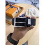 Louis Vuitton Unisex Pont Neuf 35 MM Width Black Taurillon Leather Belt LV Logo – Image 3