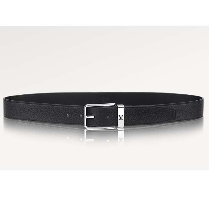 Louis Vuitton Unisex Pont Neuf 35 MM Width Black Taurillon Leather Belt LV Logo