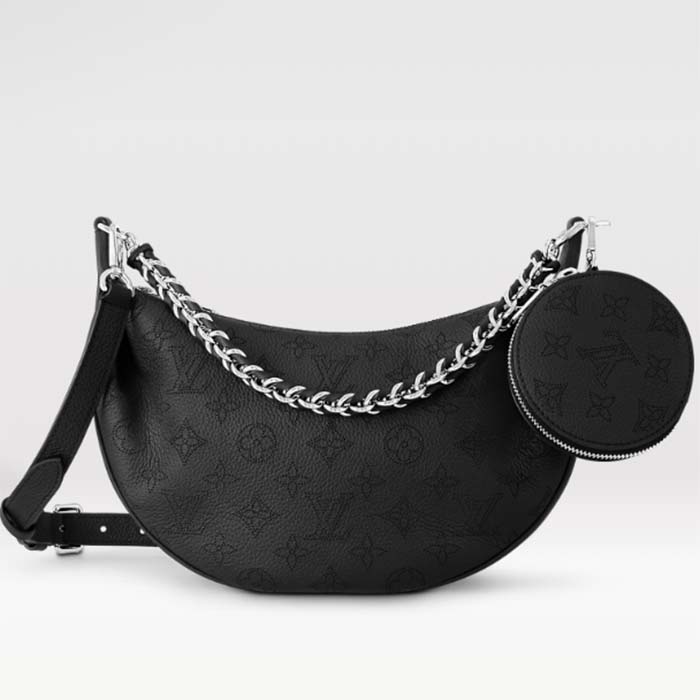 Louis Vuitton Women LV Baia PM Black Perforated Mahina Calfskin Round Coin Purse