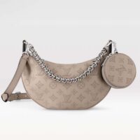 Louis Vuitton Women LV Baia PM Galet Gray Perforated Mahina Calfskin Round Coin Purse (7)