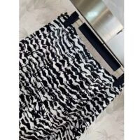 Louis Vuitton Women LV Ink Tiger Asymmetrical Pleat Midi Skirt Silk Black White Regular Fit (6)