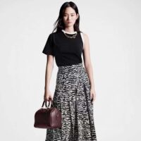 Louis Vuitton Women LV Ink Tiger Asymmetrical Pleat Midi Skirt Silk Black White Regular Fit (6)