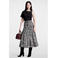 Louis Vuitton Women LV Ink Tiger Asymmetrical Pleat Midi Skirt Silk Black White Regular Fit (6)