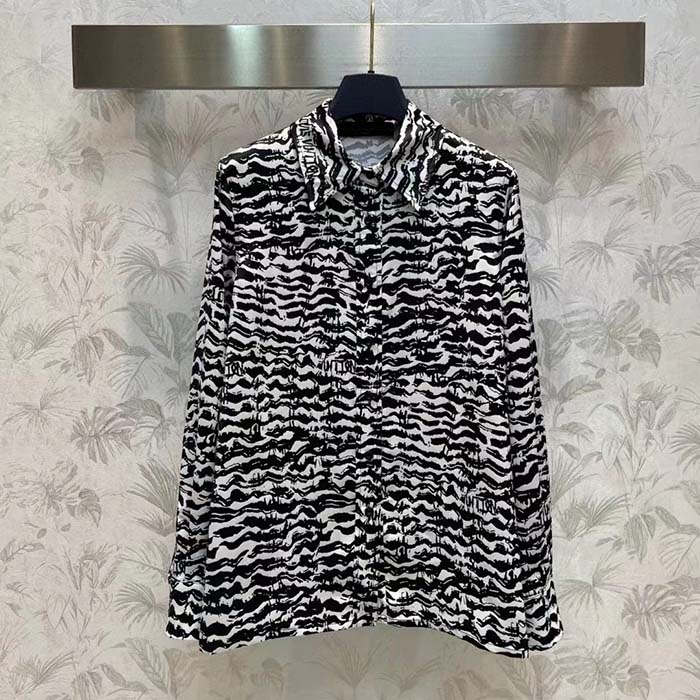 Louis Vuitton Women LV Ink Tiger Silk Shirt Silk Black White Regular Fit (1)