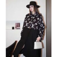 Louis Vuitton Women LV Oversized Monogram Accent Coat Wool Black White Oversize Fit (6)