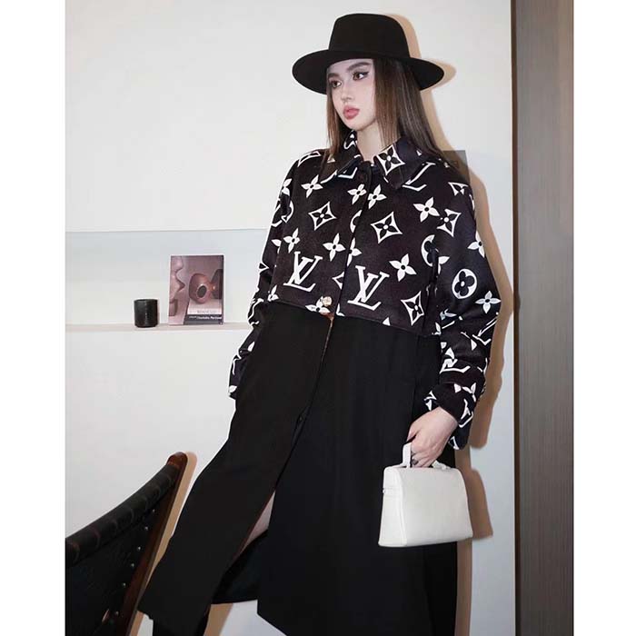 Louis Vuitton Women LV Oversized Monogram Accent Coat Wool Black White Oversize Fit (11)