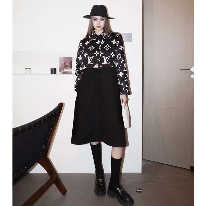 Louis Vuitton Women LV Oversized Monogram Accent Coat Wool Black White Oversize Fit (12)