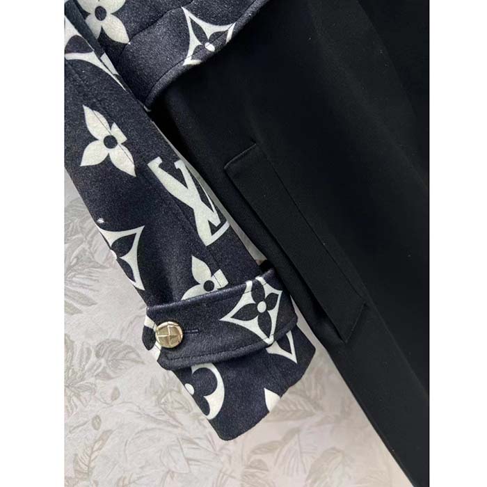 Louis Vuitton Women LV Oversized Monogram Accent Coat Wool Black White Oversize Fit (3)