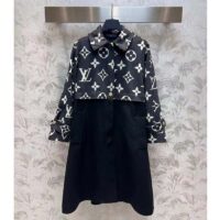 Louis Vuitton Women LV Oversized Monogram Accent Coat Wool Black White Oversize Fit (6)