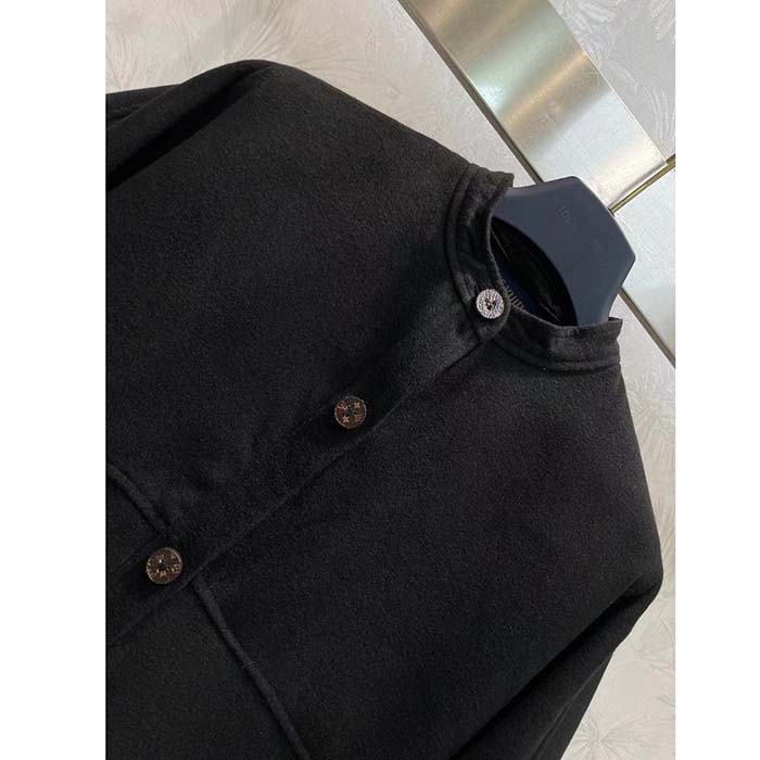 Louis Vuitton Women LV Signature Boxy Button-Up Coat Wool Silk Black Oversize Fit (1)