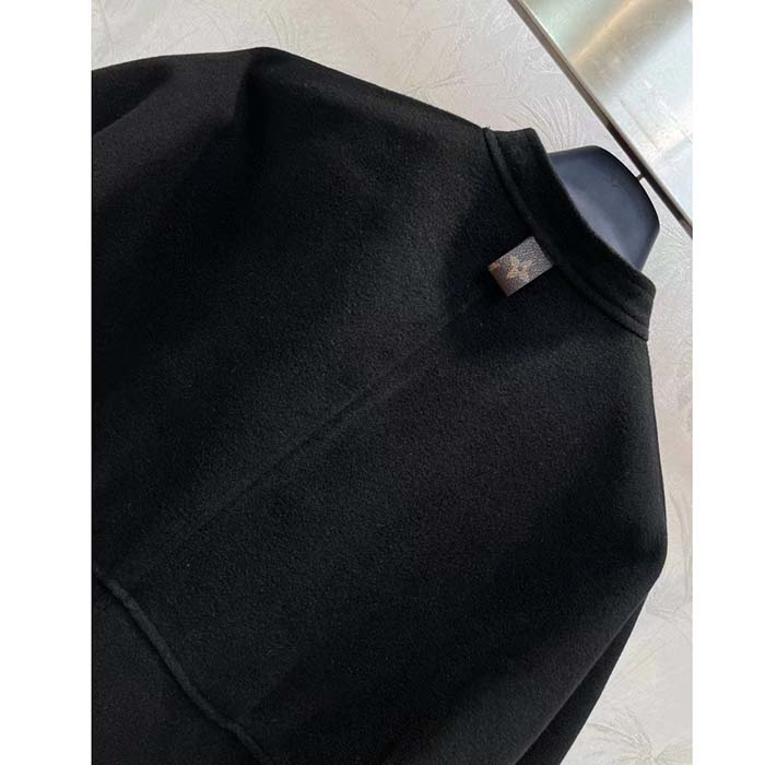 Louis Vuitton Women LV Signature Boxy Button-Up Coat Wool Silk Black Oversize Fit (13)
