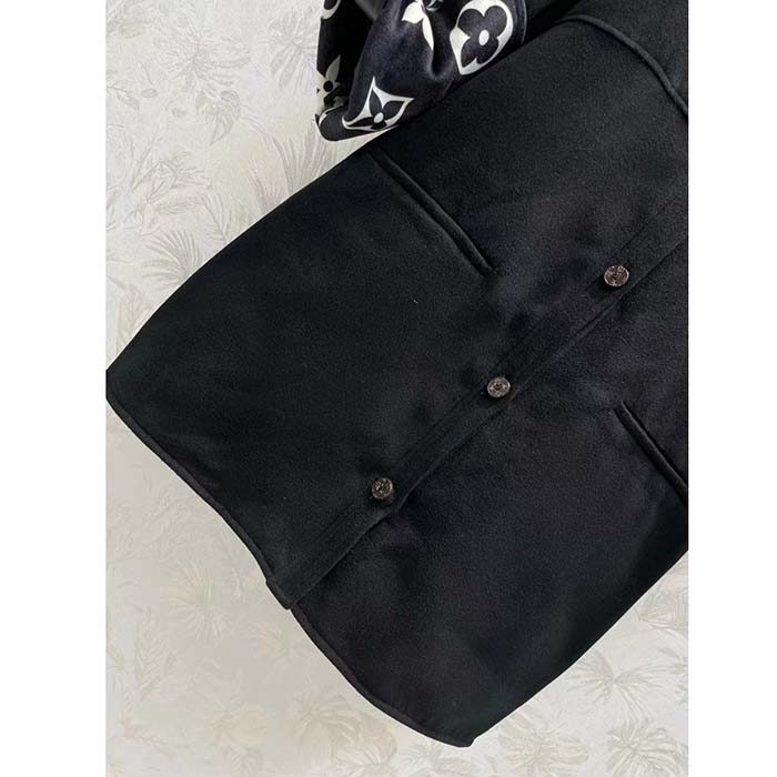 Louis Vuitton Women LV Signature Boxy Button-Up Coat Wool Silk Black Oversize Fit (4)