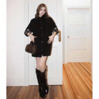 Louis Vuitton Women LV Signature Boxy Button-Up Coat Wool Silk Black Oversize Fit (15)