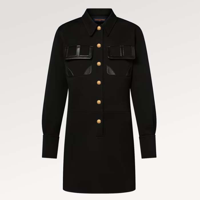 Louis Vuitton Women LV Technical Gabardine Shirt Dress Polyester Black Regular Fit