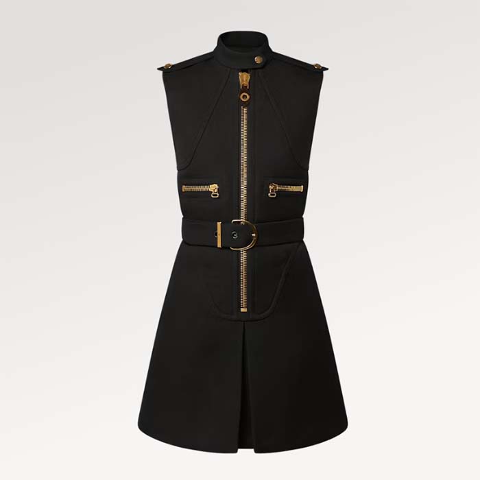 Louis Vuitton Women LV Utility Zipper Dress Wool Cotton Black Fitted