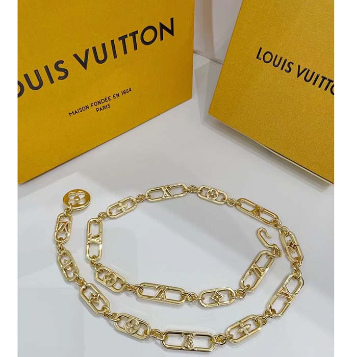 Louis Vuitton Women My LV Chain Belt Adjustable Metal Gold-Color Finish Monogram Flowers (1)