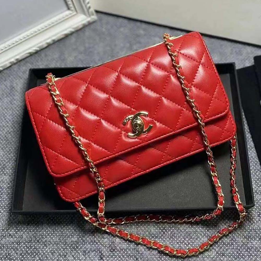 Chanel Women Mini Flap Bag Calfskin & Gold-Tone Metal-Red