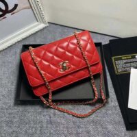 Chanel Women Mini Flap Bag Calfskin & Gold-Tone Metal-Red (1)