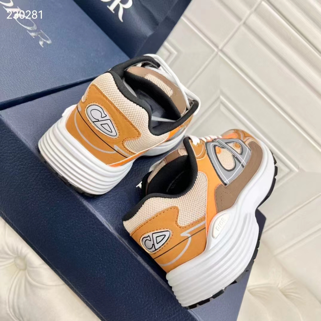 Dior Unisex CD B30 Sneaker Gray Mesh Brown Orange Beige Technical Fabric