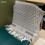 Dior Unisex CD Dior Oblique Scarf Gray Cashmere Double-Sided Fringed Ends - Image 3