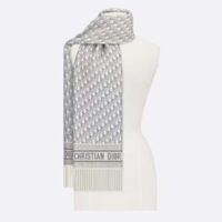 Dior Unisex CD Dior Oblique Scarf Gray Cashmere Double-Sided Fringed Ends (6)