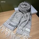 Dior Unisex CD Dior Oblique Scarf Gray Cashmere Double-Sided Fringed Ends - Image 2