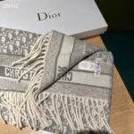 Dior Unisex CD Dior Oblique Scarf Gray Cashmere Double-Sided Fringed Ends - Image 7