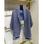 Dior Unisex CD Dior Oblique Scarf Navy Blue Cashmere Double-Sided Fringed Ends - Image 3