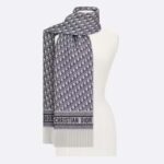 Dior Unisex CD Dior Oblique Scarf Navy Blue Cashmere Double-Sided Fringed Ends