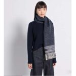 Dior Unisex CD Dior Oblique Scarf Navy Blue Cashmere Double-Sided Fringed Ends - Image 10