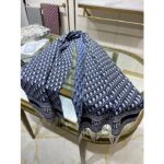 Dior Unisex CD Dior Oblique Scarf Navy Blue Cashmere Double-Sided Fringed Ends - Image 4