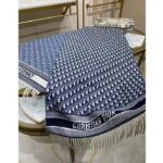 Dior Unisex CD Dior Oblique Scarf Navy Blue Cashmere Double-Sided Fringed Ends - Image 6