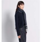 Dior Unisex CD Dior Oblique Scarf Navy Blue Cashmere Double-Sided Fringed Ends - Image 11