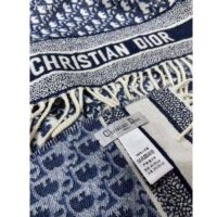 Dior Unisex CD Dior Oblique Scarf Navy Blue Cashmere Double-Sided Fringed Ends (10)