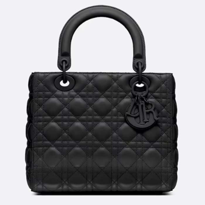Dior Women CD Medium Lady Dior Bag Black Ultramatte Cannage Calfskin