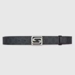 Cinturón unisex Gucci GG con hebilla G entrelazada cuadrada, lona GG Supreme negra, cuero negro, 30 mm de ancho