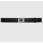 Gucci GG Unisex Belt Squared Interlocking G Buckle Black GG Supreme Canvas Black Leather 30 MM Width - Imagen 4