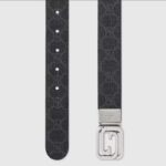 Gucci GG Unisex Belt Squared Interlocking G Buckle Black GG Supreme Canvas Black Leather 30 MM Width - Imagen 3