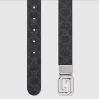 Gucci GG Unisex Belt Squared Interlocking G Buckle Black GG Supreme Canvas Black Leather 30 MM Width (3)