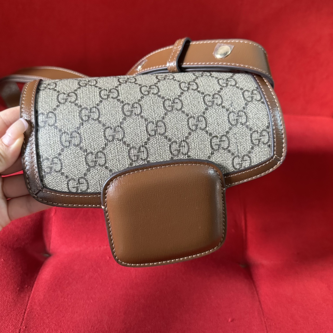 Gucci GG Women Gucci Horsebit 1955 Mini Rounded Bag Beige Ebony GG Supreme Canvas