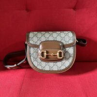 Gucci GG Women Gucci Horsebit 1955 Mini Rounded Bag Beige Ebony GG Supreme Canvas (2)