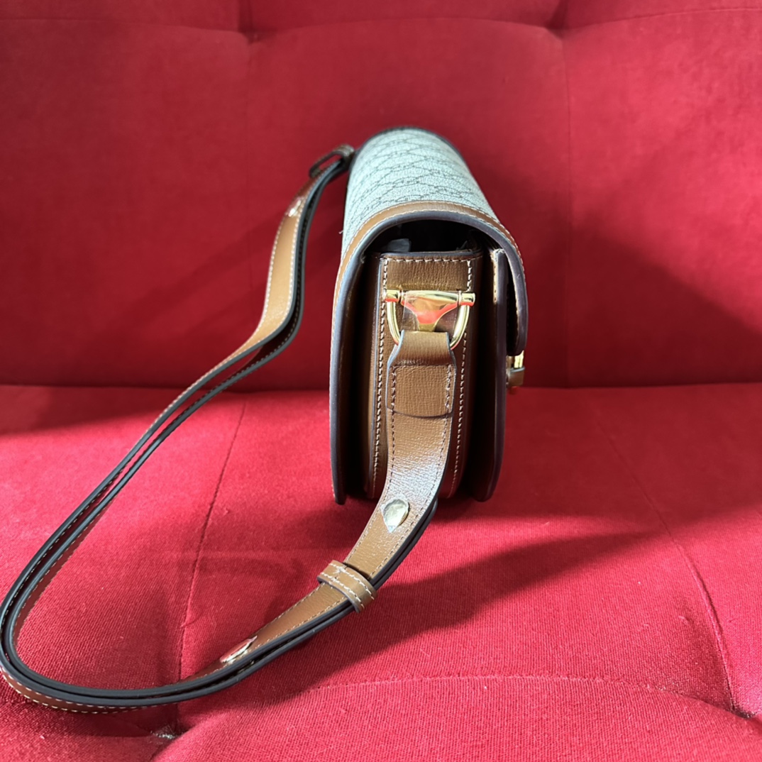 Gucci GG Women Gucci Horsebit 1955 Mini Rounded Bag Beige Ebony GG Supreme Canvas