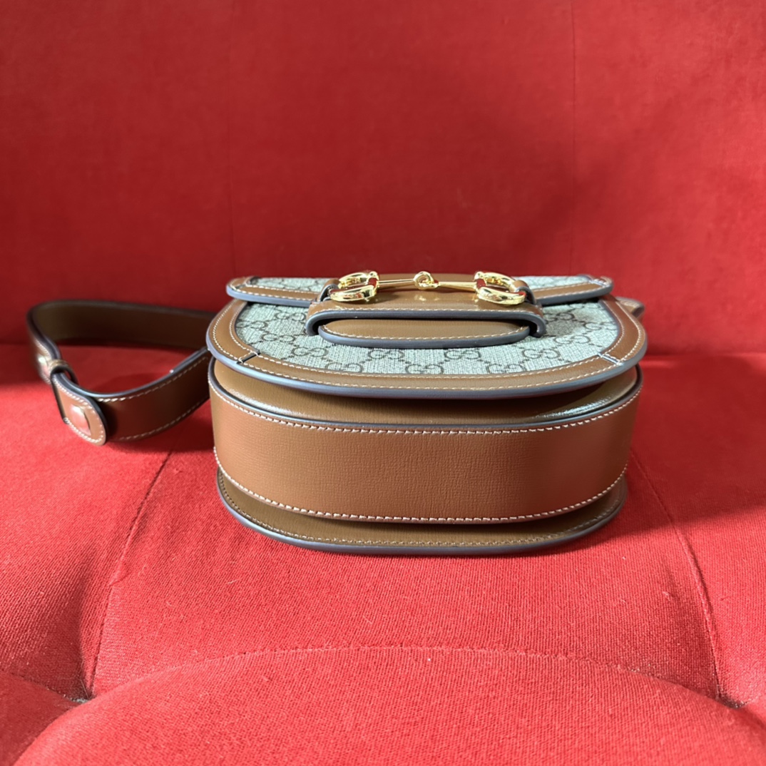 Gucci GG Women Gucci Horsebit 1955 Mini Rounded Bag Beige Ebony GG Supreme Canvas
